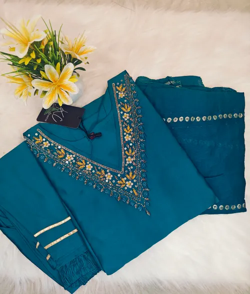 PEACOCK BLUE PREMIUM KURTI SET KS11